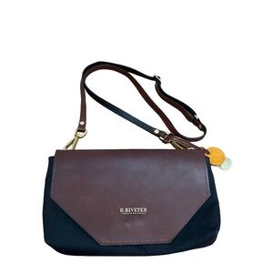 R. Riveter Patton Small Black Brown Canvas Leather Crossbody Bag